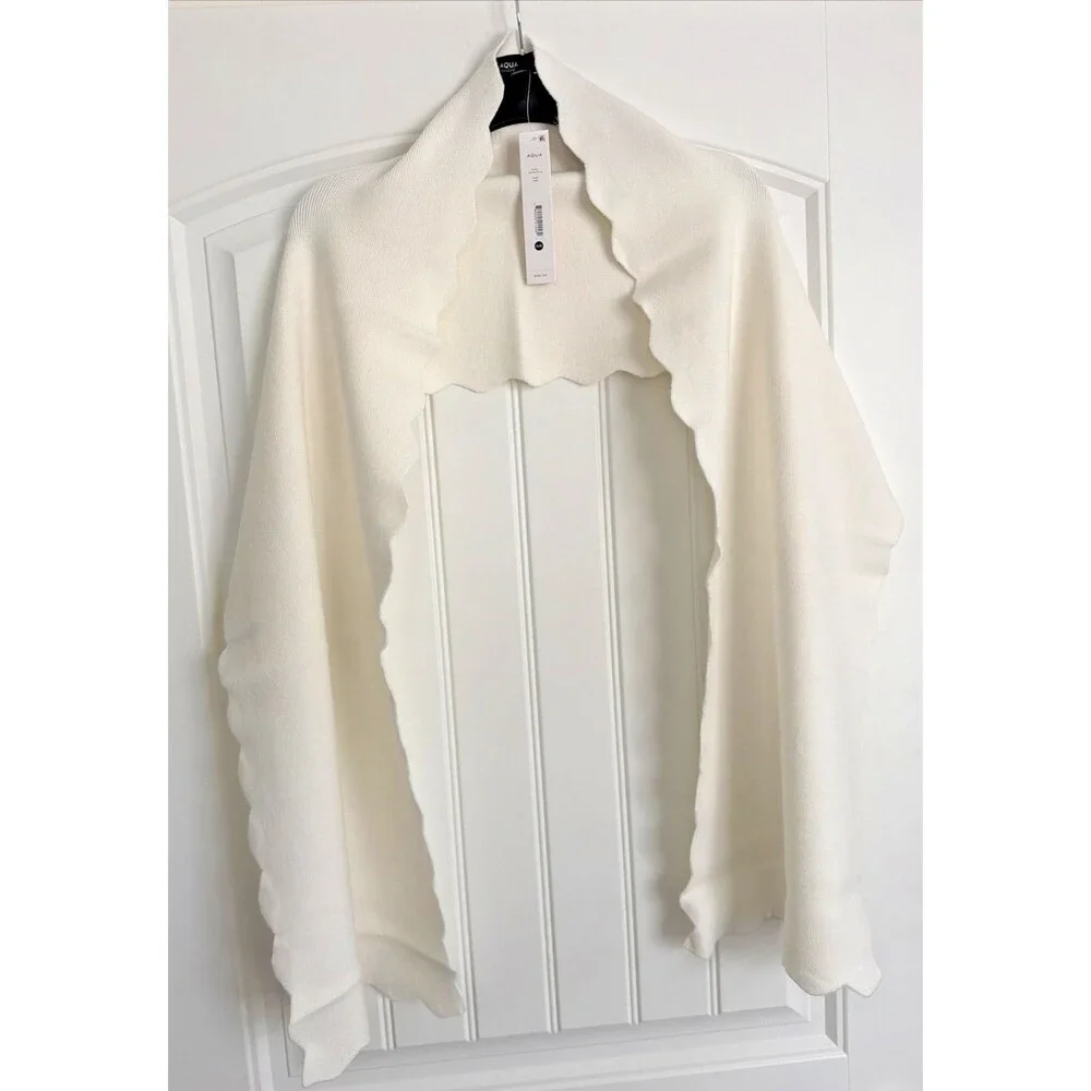 AQUA Women's Ruffled Scalloped Edge Scarf Ivory Off White Soft & Cozy One Size